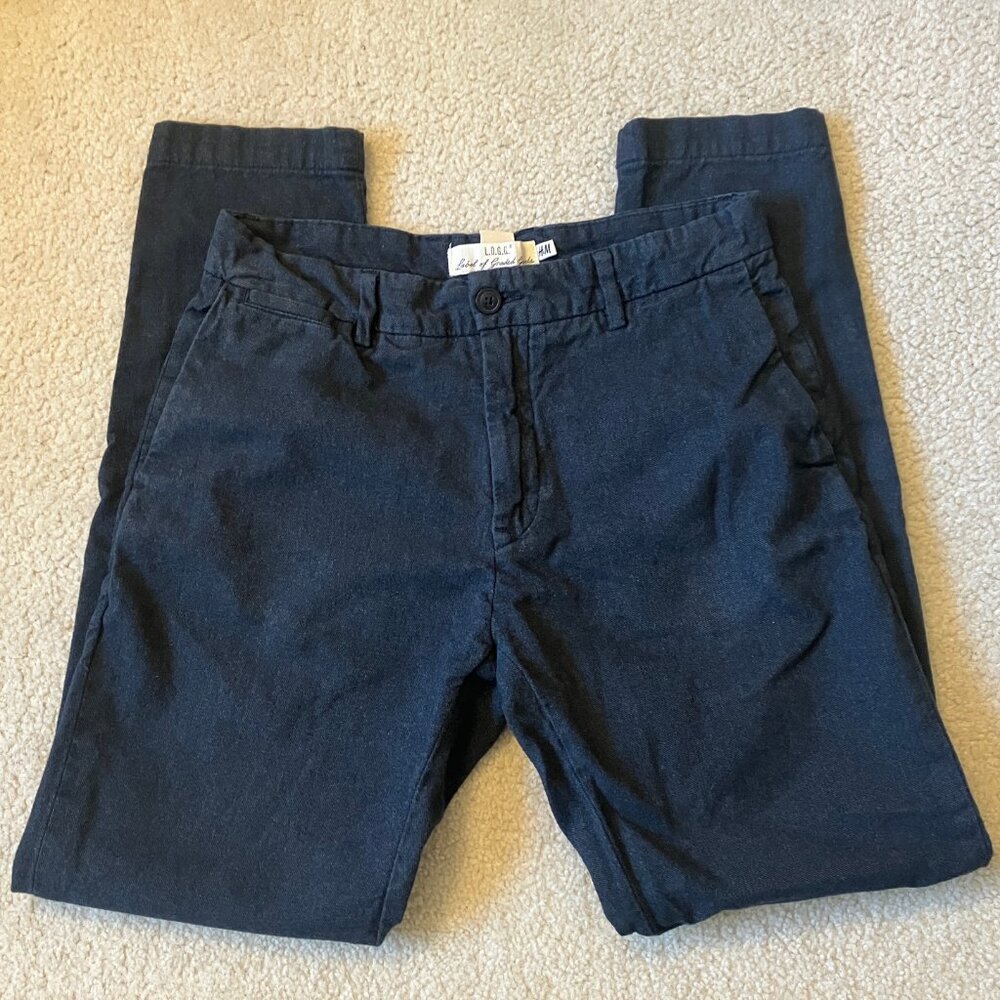 H&M LOGG blue brushed wool-feel cotton chinos